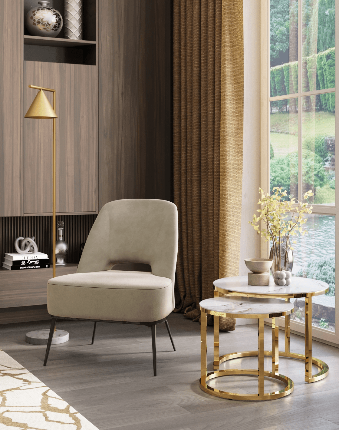 Кресло Бостон, Торшер Omaha, Набор журнальных столиков Селена 