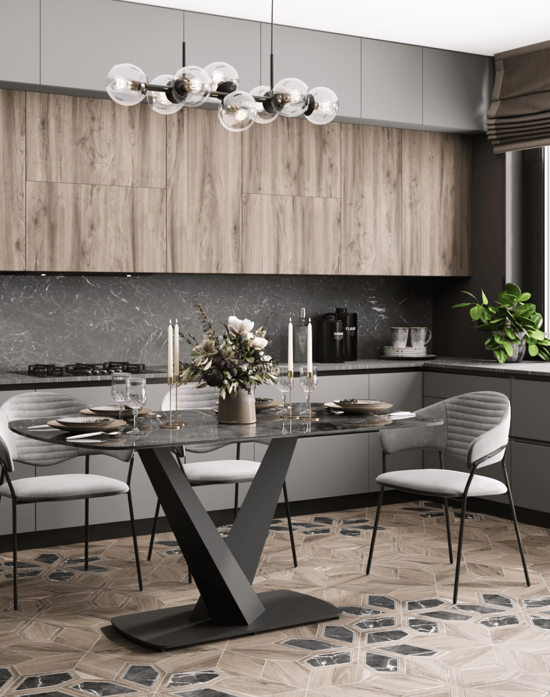 Стол Аврора, Стул Алексис, Люстра подвесная Long