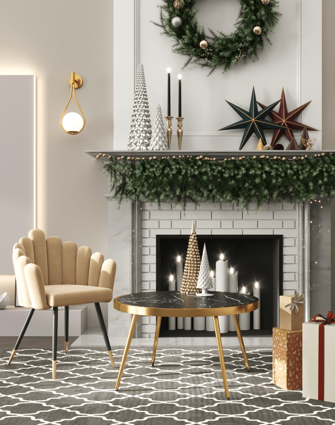 Кресло Камелия, Журнальный столик Гелиос, Настенный светильник Barocco