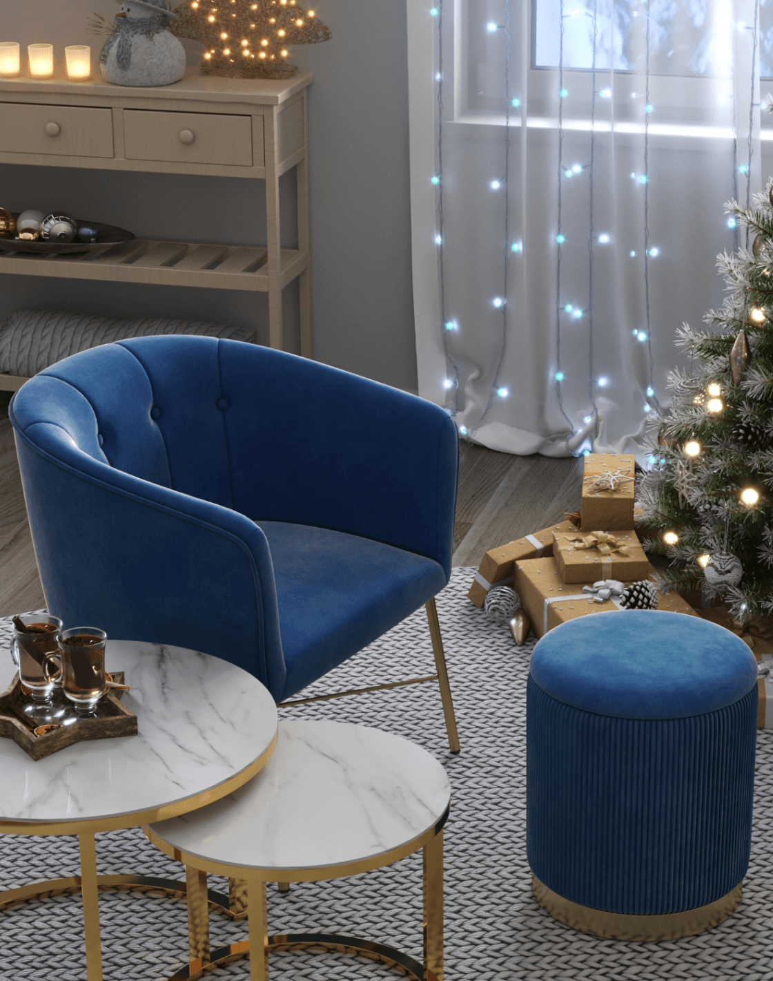 Кресло Шале, Пуф Шарлотта, Набор журнальных столиков Селена