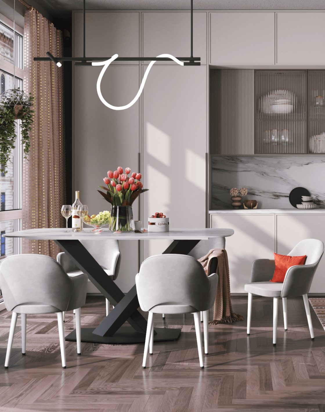 Стол Belle, Стул Венера, Светильник подвесной True