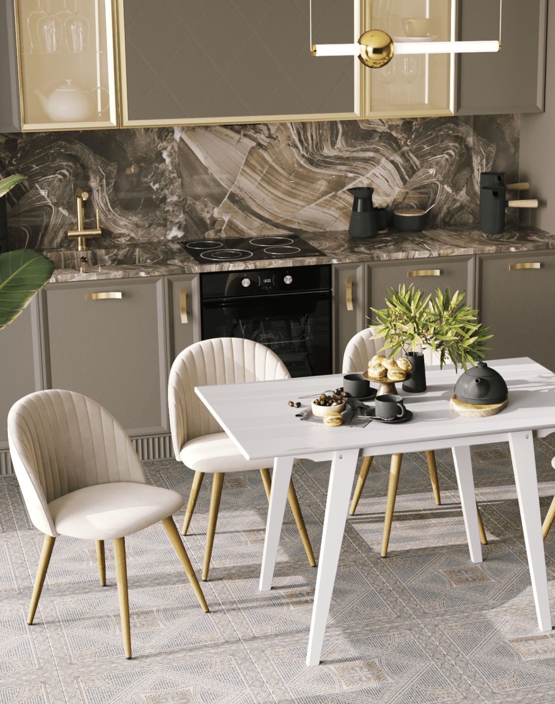 Стол GUDI, Стул Лион Страйпс, Светильник подвесной Eclipse