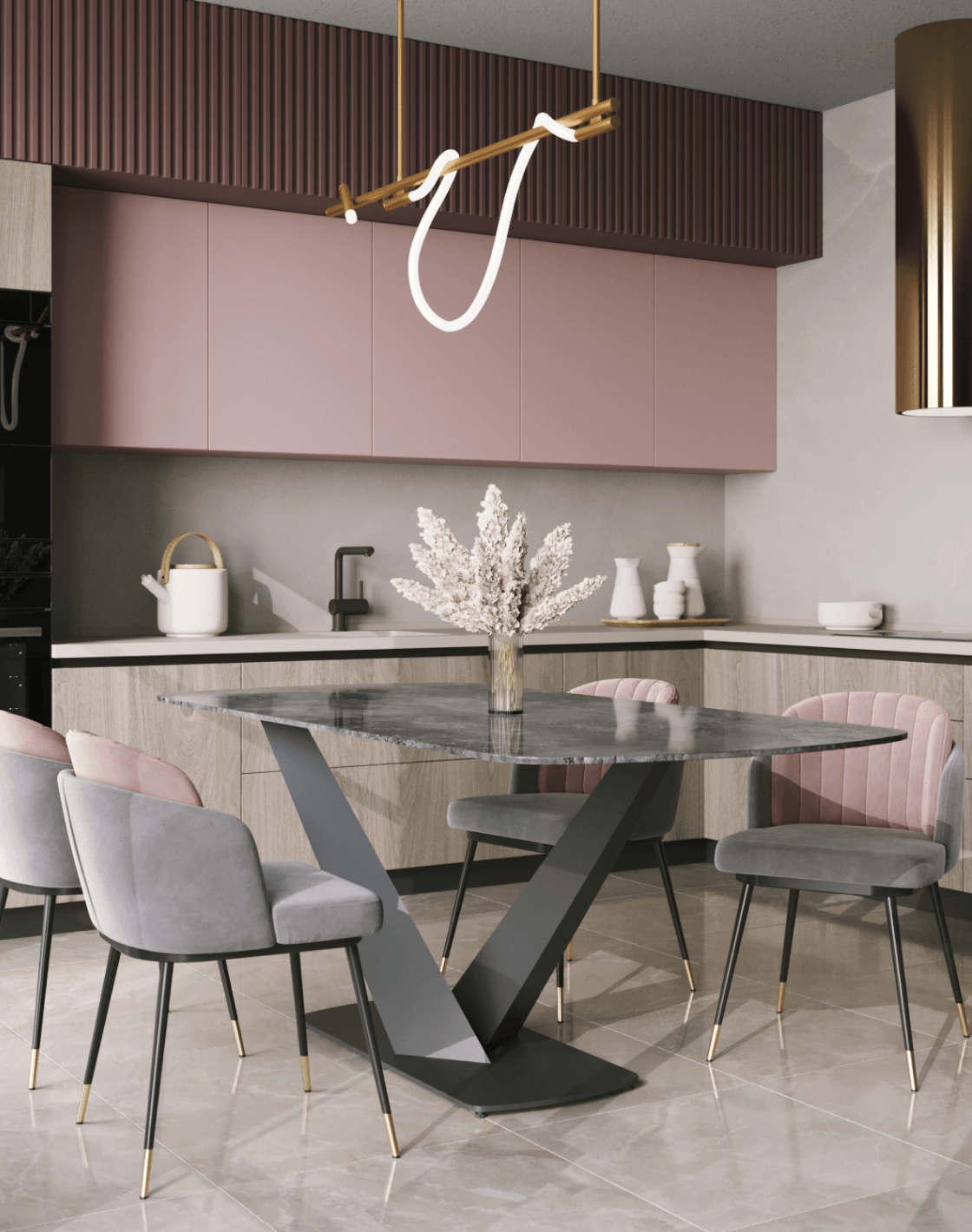 Стол Аврора, Стул Пенелопа, Светильник подвесной True