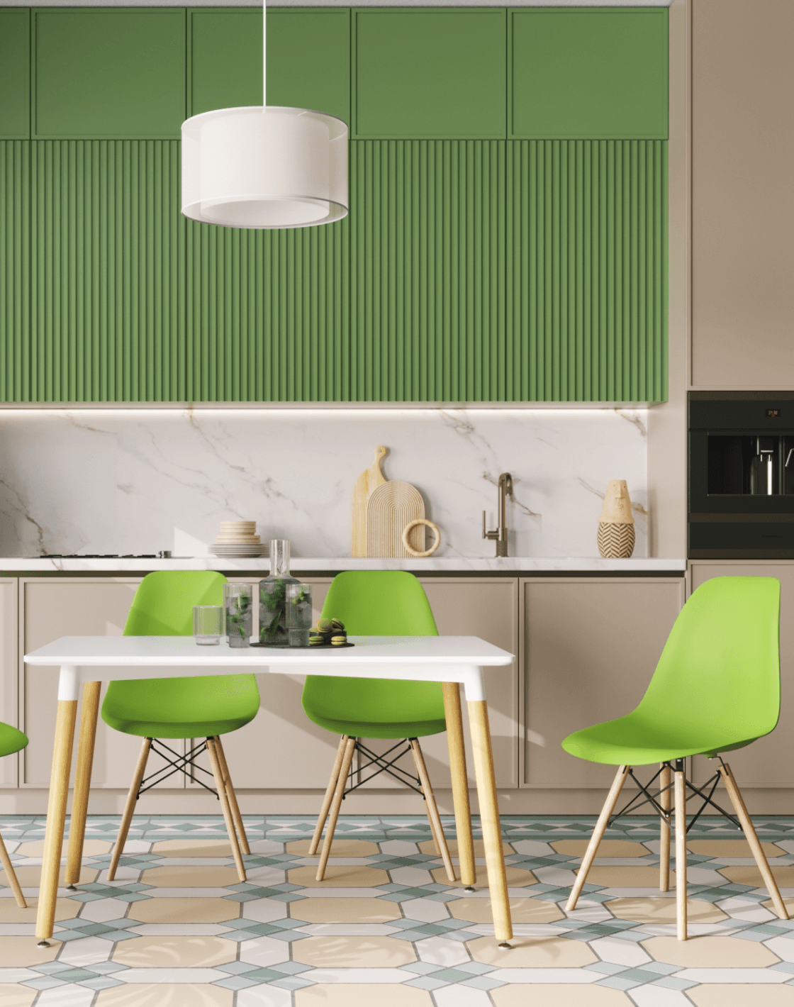 Стул DSW, Стол Oslo, Светильник подвесной Room