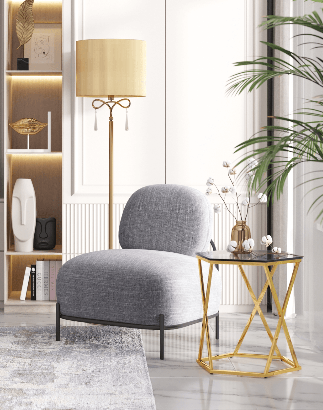 Кресло Стоун, Торшер Chilly, Журнальный столик Круз