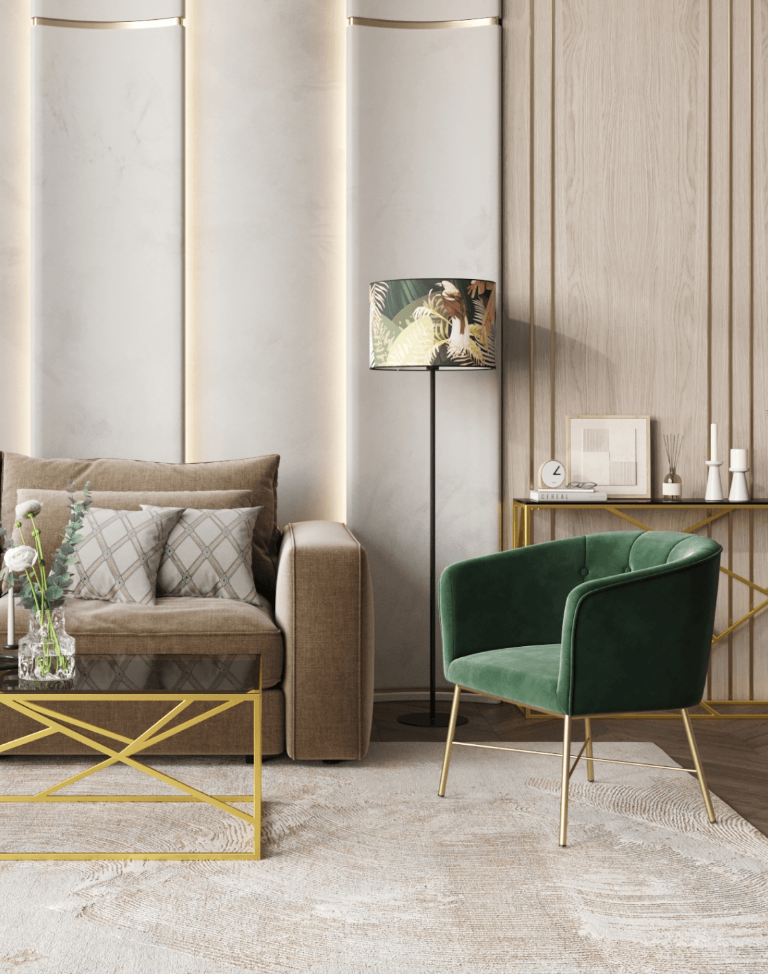 Кресло Шале, Торшер Tropic, Журнальный столик АРТ ДЕКО