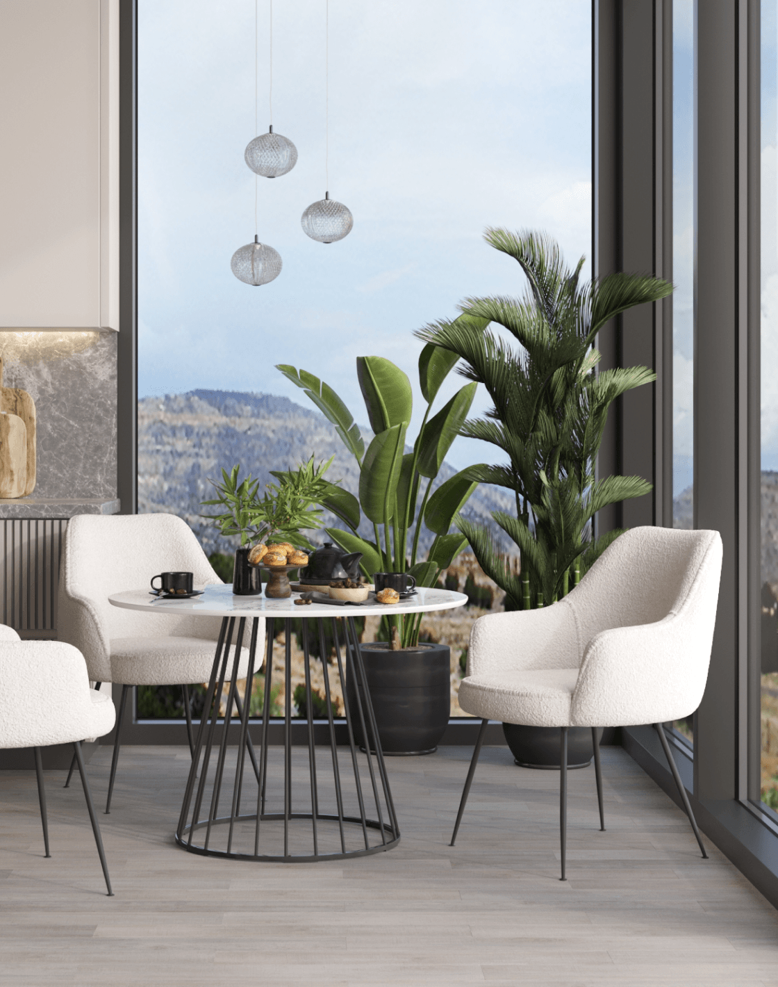 Кресло Floret, Стол Ливерпуль, Светильник подвесной Amber