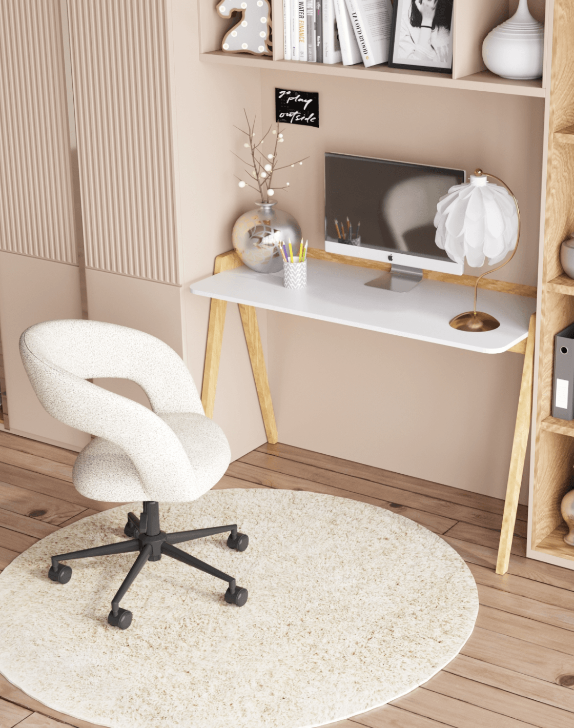 Кресло офисное Mia, Настольная лампа Flake, Стол письменный Pyramid