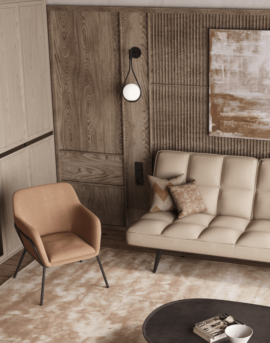 Диван Фьорд, Кресло Шелфорд, Настенный светильник Barocco