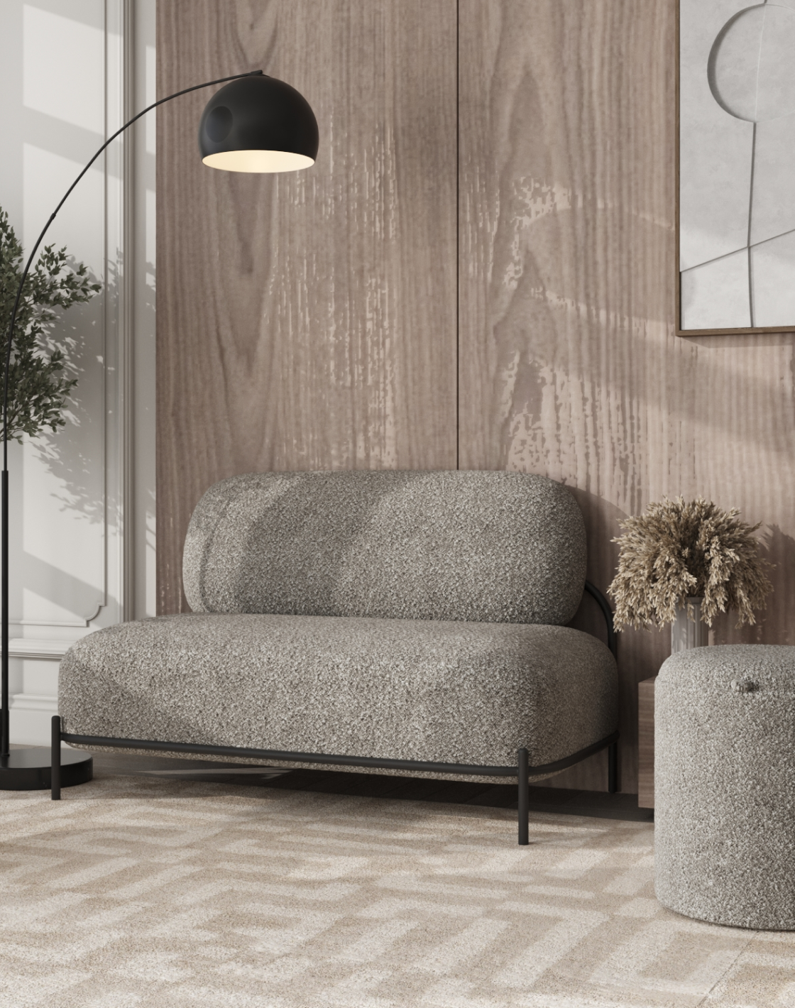 Диван Стоун, Пуф-столик Хюгге, Торшер Arco
