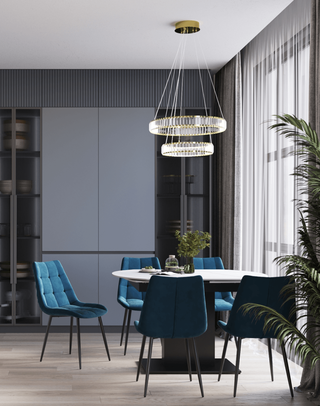 Стол Хлоя, Стул Флекс New, Стул полубарный Джанго, Светильник подвесной Asti