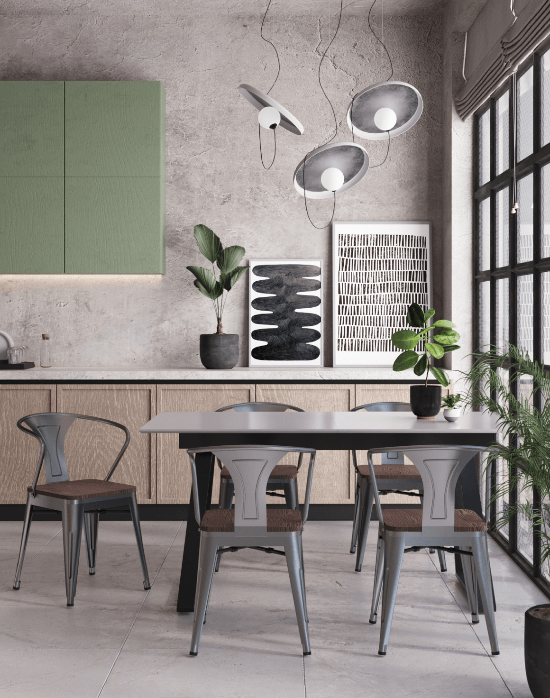 Стул Tolix, Стол Детройт, Светильник подвесной Cosmi Стул Tolix, Стол Детройт, Светильник подвесной Cosmi