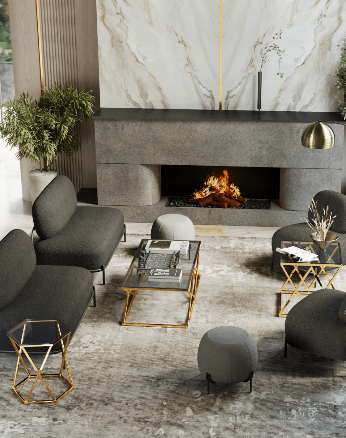 Пуф Флик, Торшер Arco, Кресло Стоун, Журнальный столик Круз, Журнальный столик Инсигния