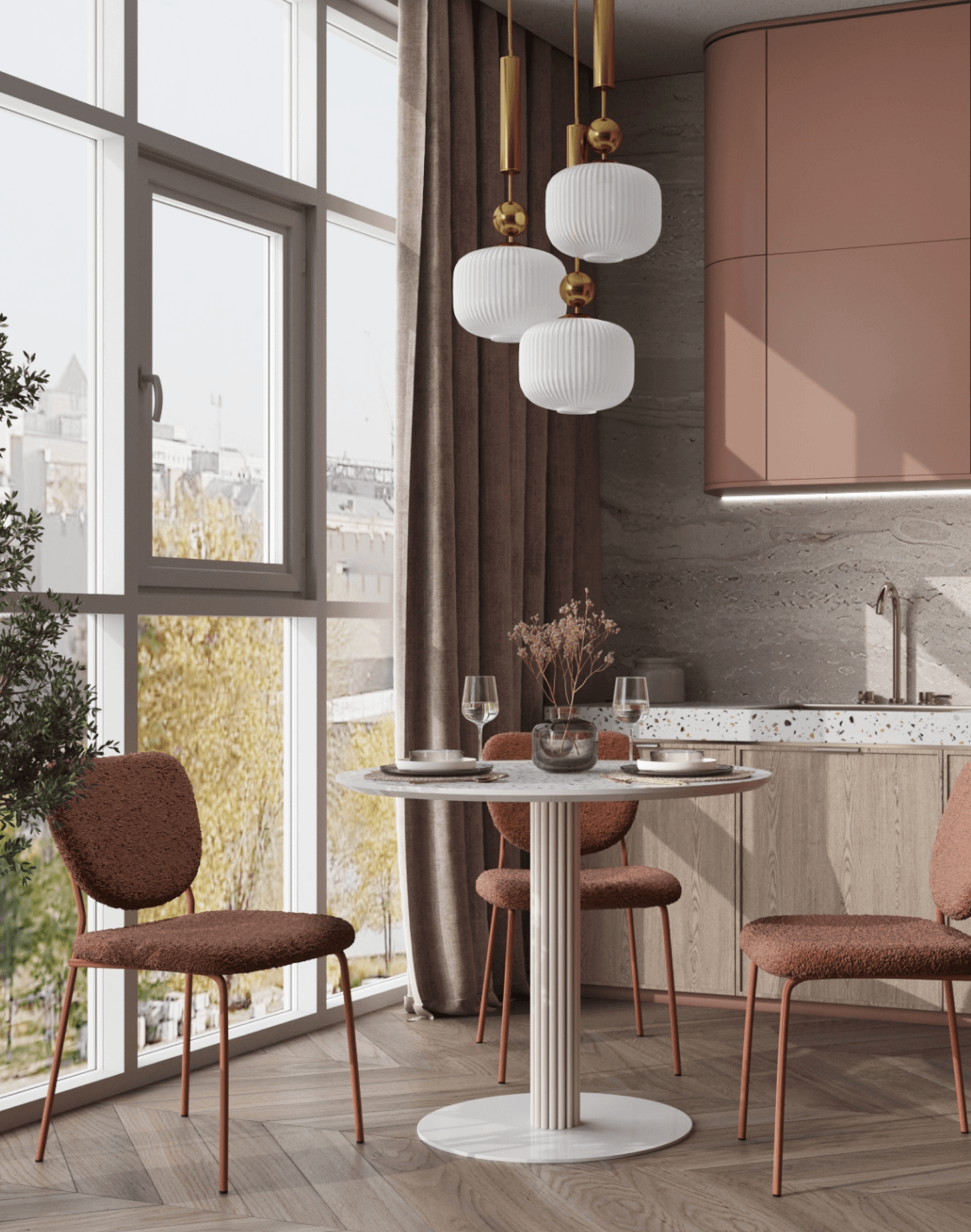 Стул Gigi, Стол Stem, Светильник подвесной Creamy