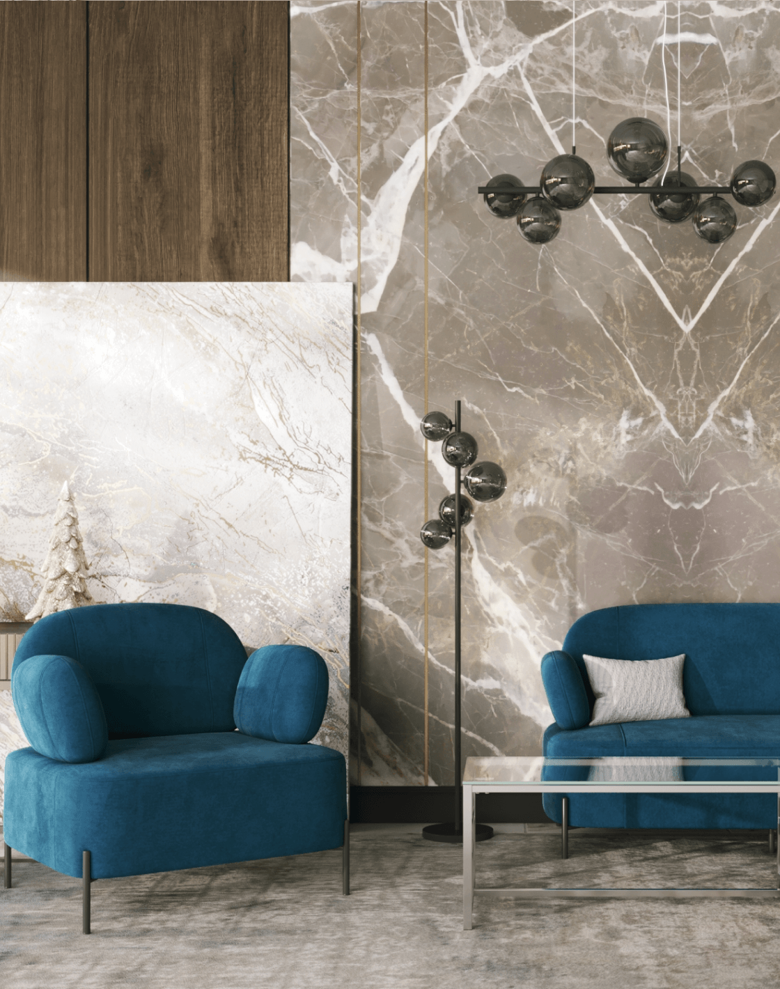 Диван Кэнди, Кресло Кэнди, Торшер Renny, Журнальный столик БРУКЛИН, Светильник подвесной Renny