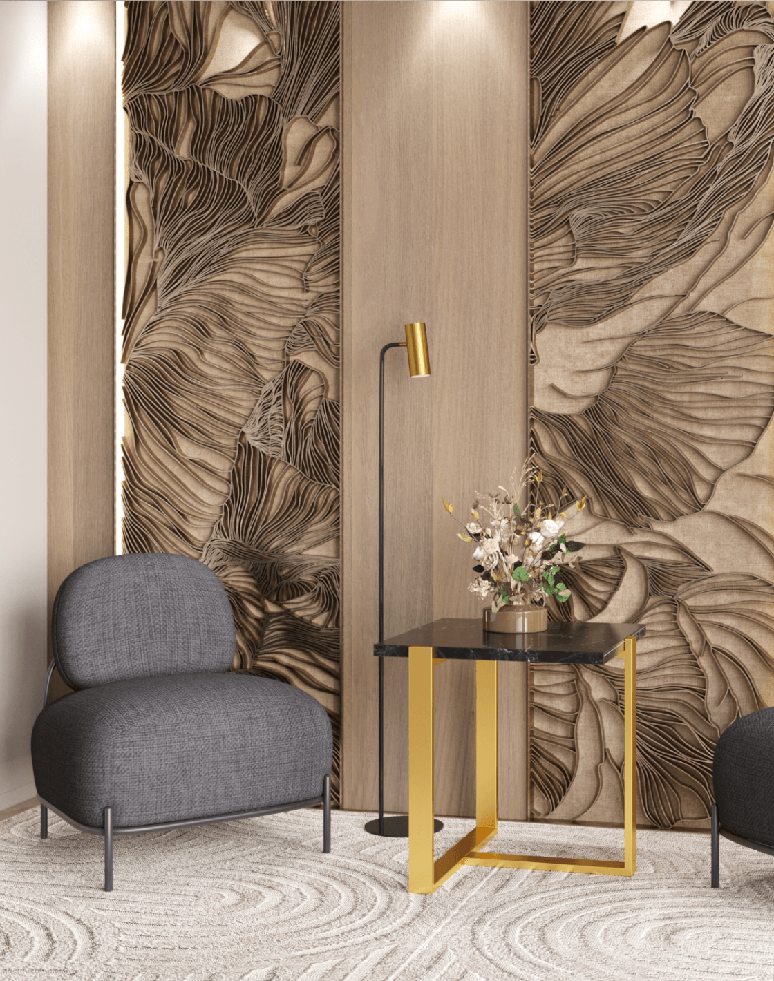 Кресло Стоун, Журнальный столик Тоби, Светильник подвесной Fine