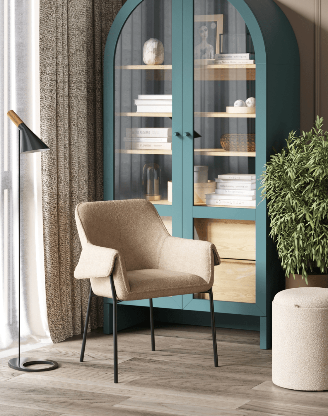  Кресло Бесс, Торшер Turin, Пуф-столик Хюгге