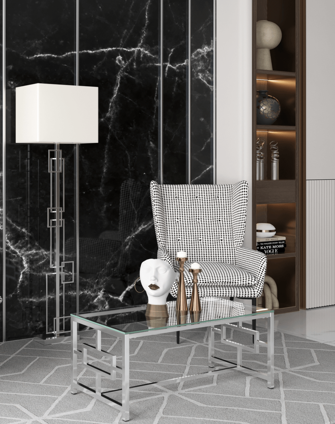 Кресло Мэйден, Торшер Nemesia, Журнальный столик БРУКЛИН