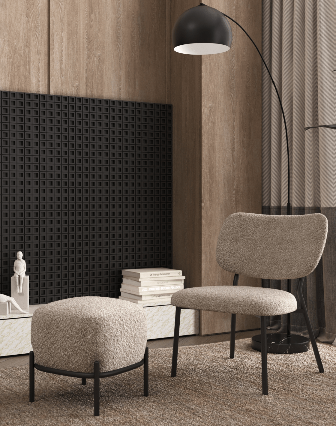 Пуф Стоун, Торшер Arco, Кресло Jamie