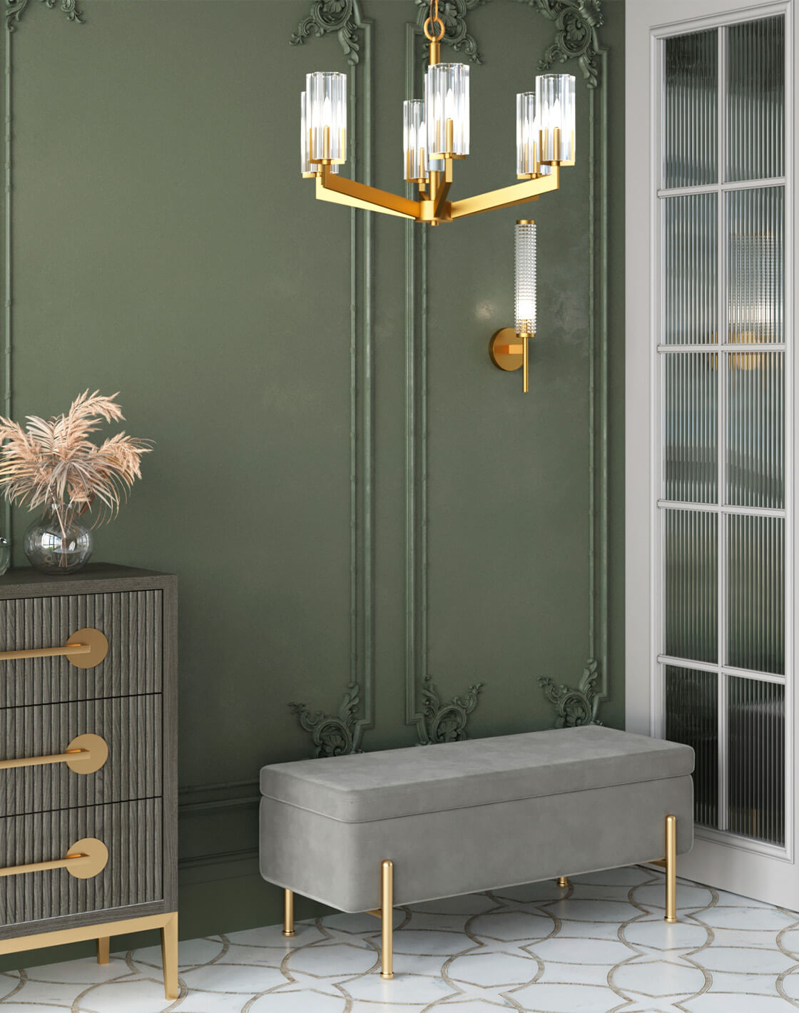 Банкетка Болейн, Люстра подвесная Brass, Светильник настенный Brass