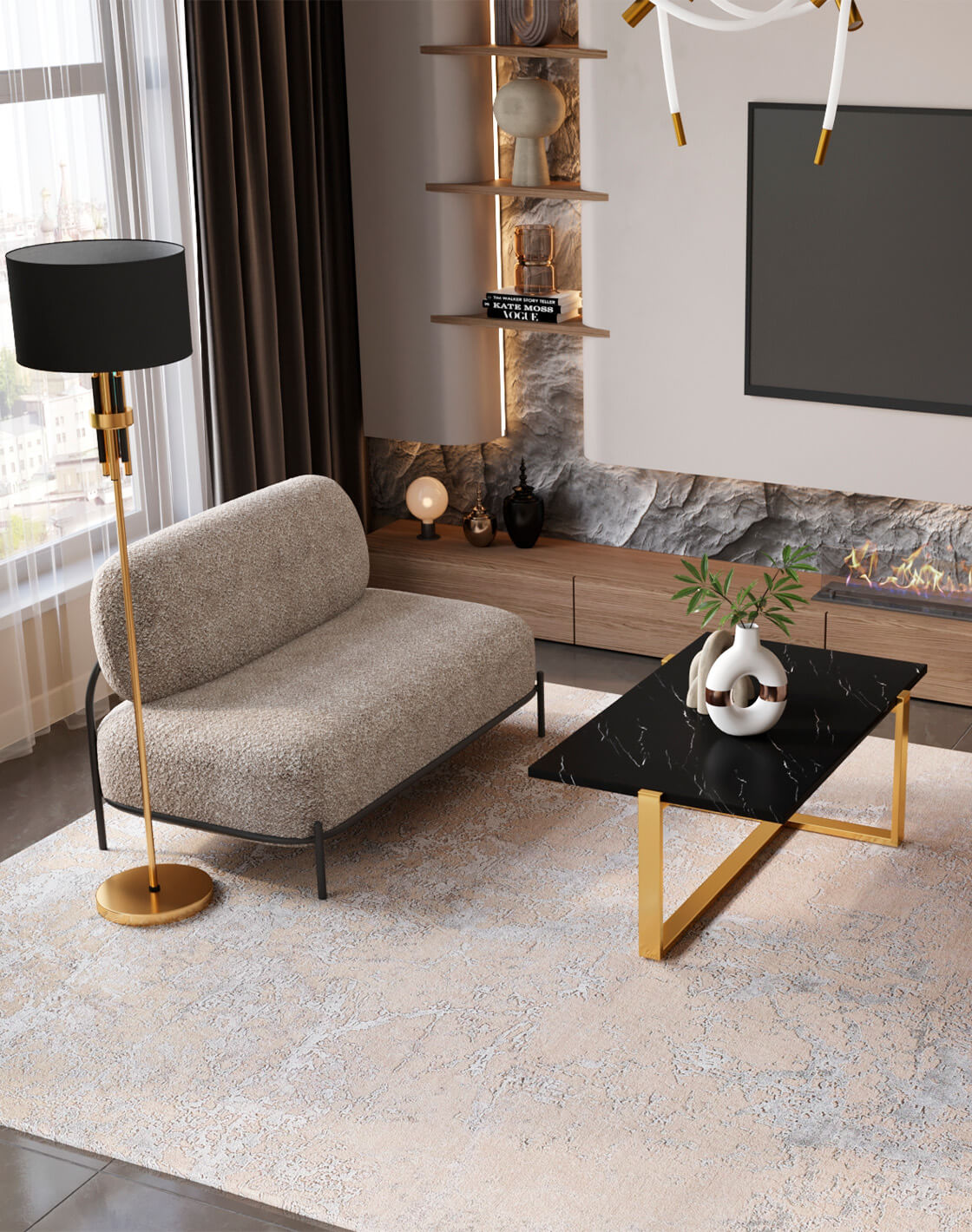 Торшер Trio, Диван Стоун, Журнальный столик Тоби