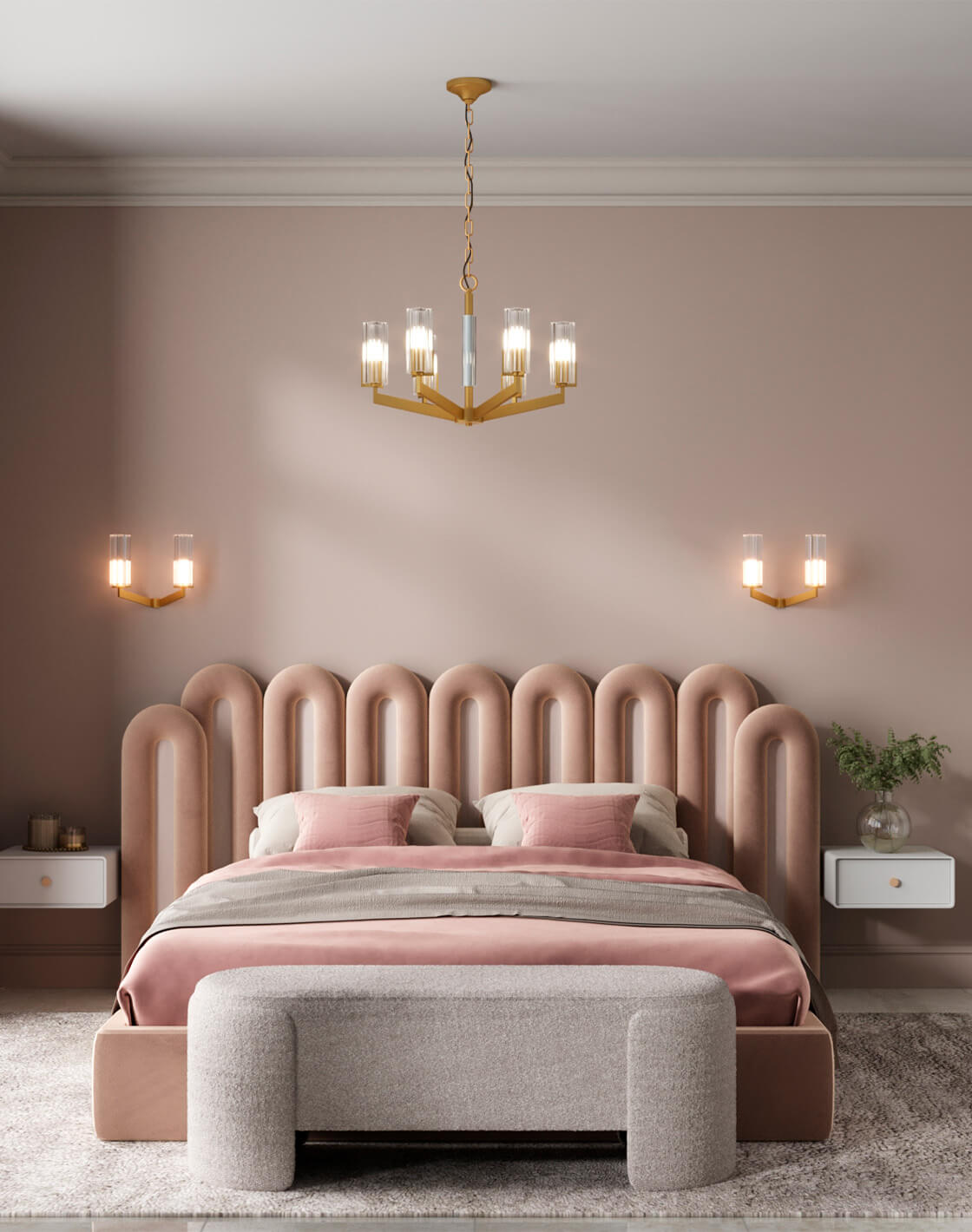  Банкетка Taks, Настольная лампа Brass, Люстра подвесная Brass