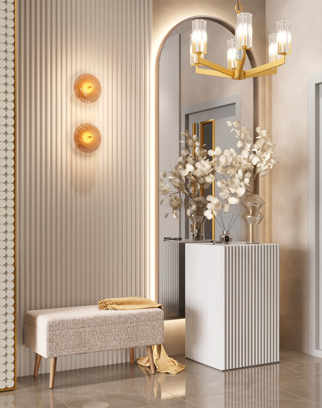 Банкетка Сторми, Люстра подвесная Brass, Светильник настенный Brass