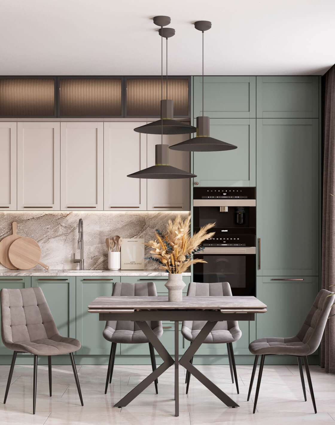 Стул Флекс, Стол Marmer, Светильник подвесной Ontario