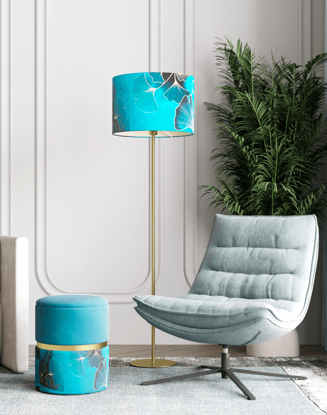 Пуф Кэрри, Кресло Lazy, Торшер Gingko