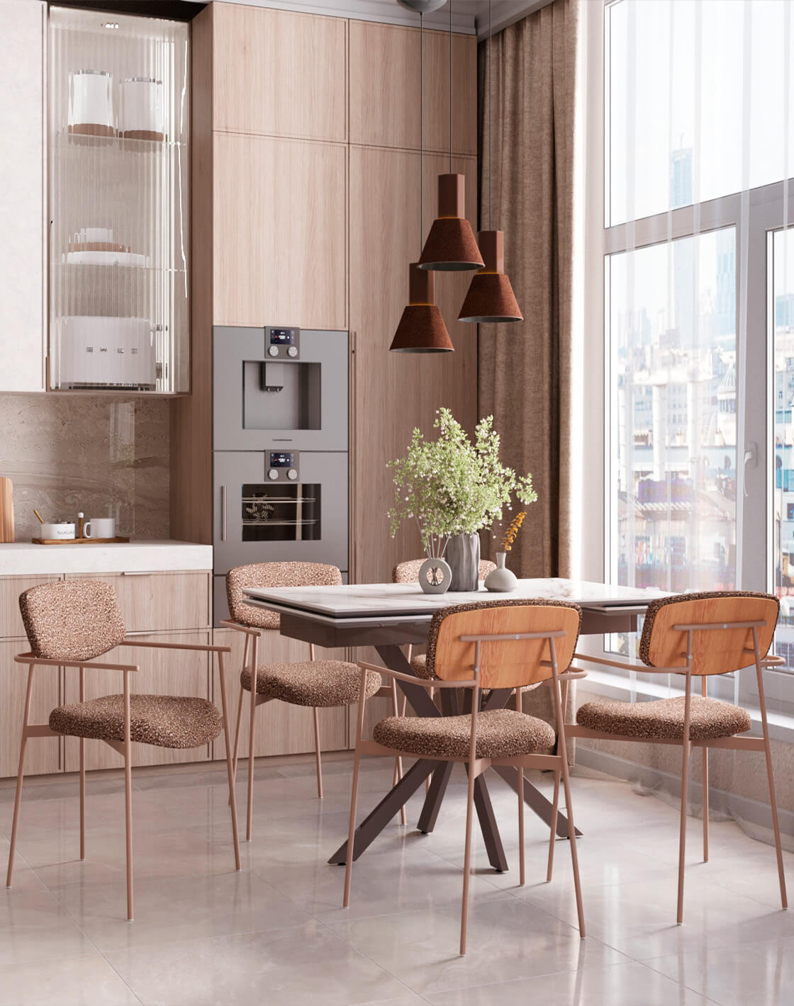 Стул Doe, Стол Marmer, Светильник подвесной Cleri