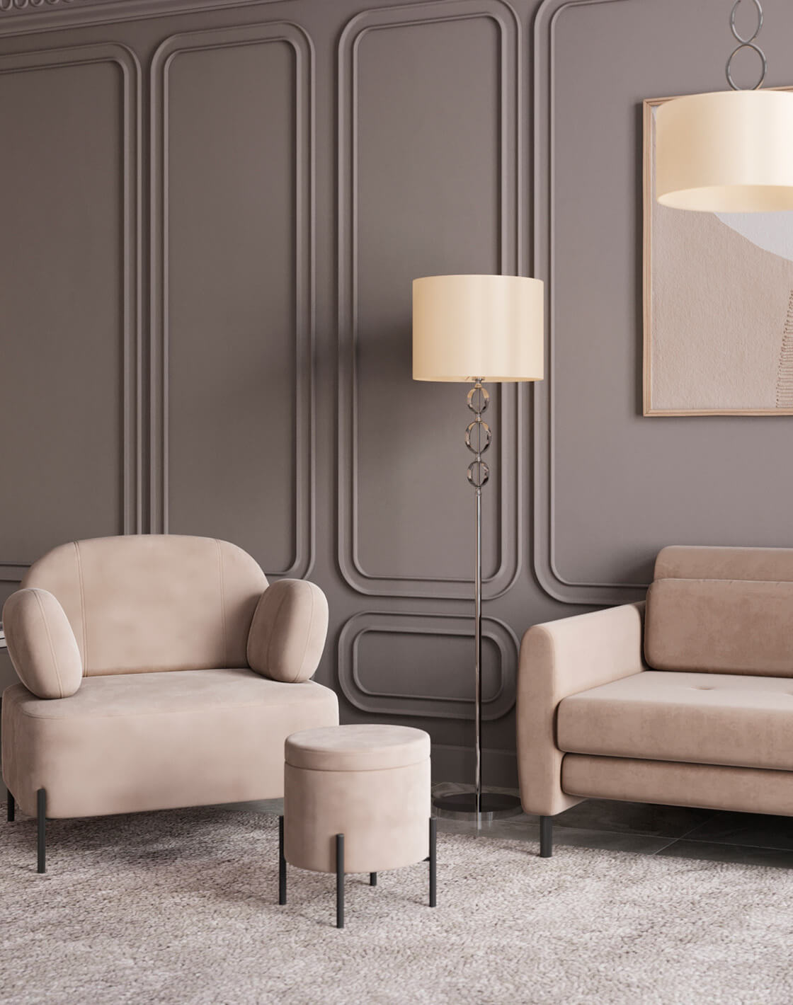 Пуф Грейс, Кресло Кэнди, Торшер Brulee, Диван-кровать Барнаби