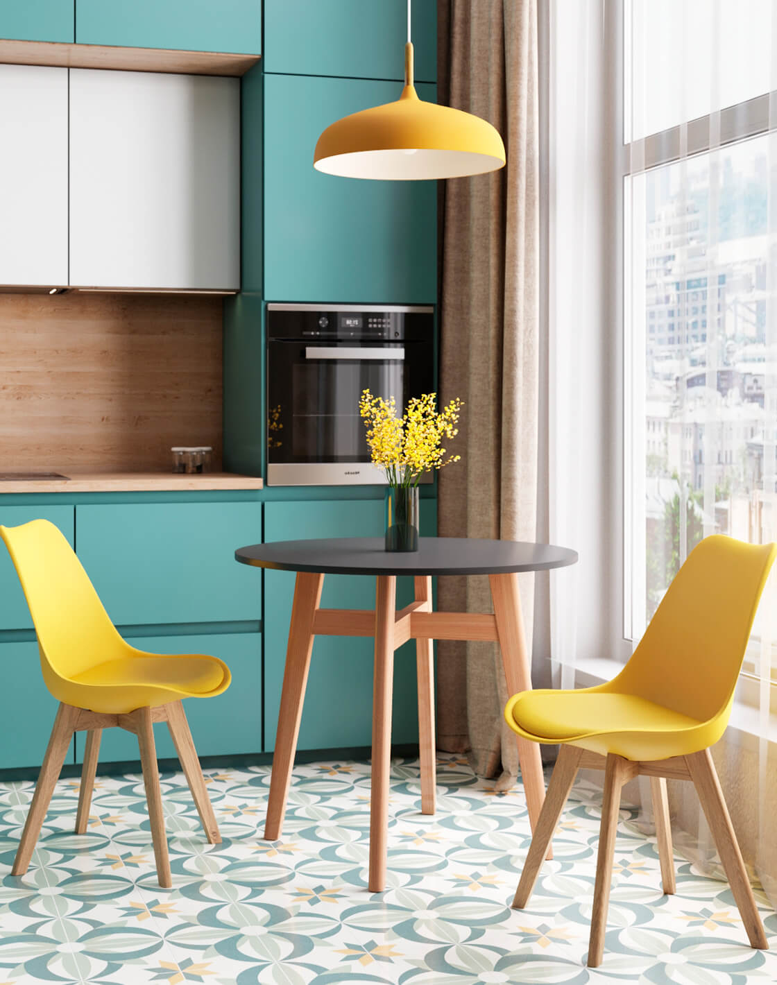 Стул FRANKFURT, Стол Target Circle, Светильник подвесной Hygo