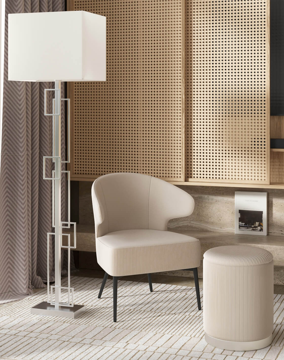 Пуф Эмили, Торшер Nemesia, Кресло Royal Stripes