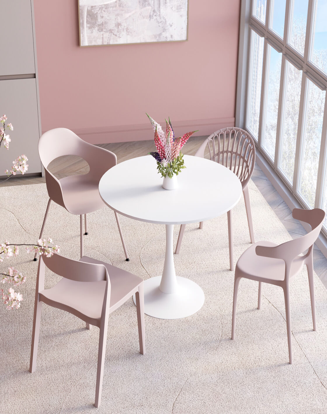 Стул Neo, Стол Tulip, Стул Moris, Стул Lady, Стул-кресло Takeo