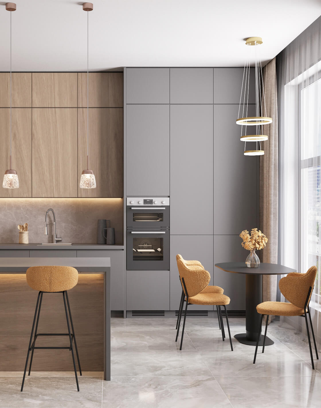  Стол Mystery,  Стул Bellamy, Стул барный Nita, Светильник подвесной Eir, Светильник подвесной Fay