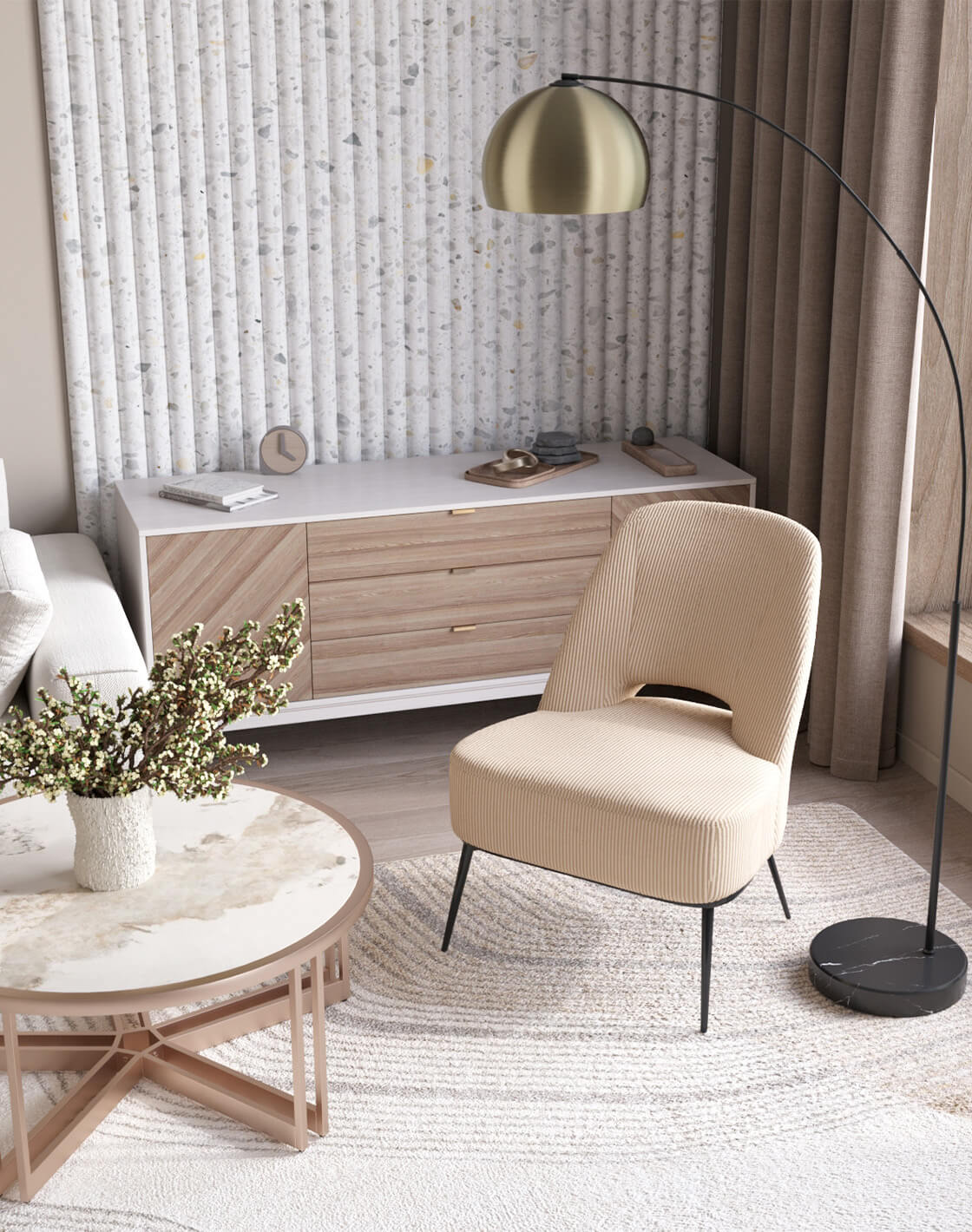 Торшер Arco, Кресло Бостон, Журнальный столик Алиада