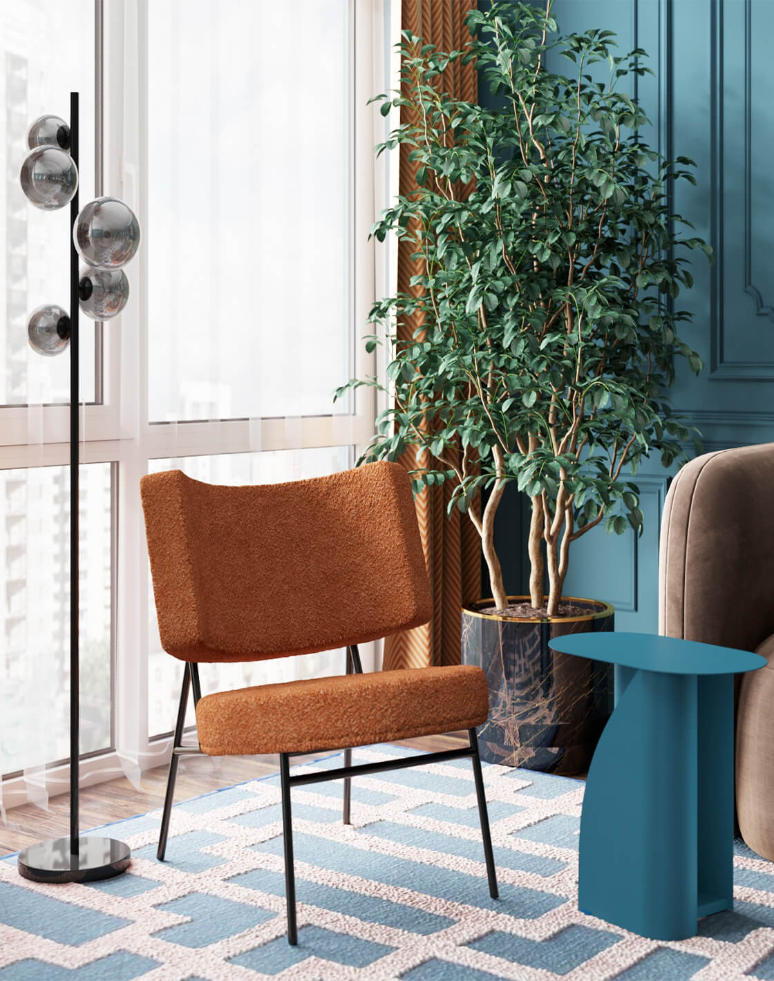 Торшер Renny, Журнальный столик Yvaine, Мини-кресло District Lounge