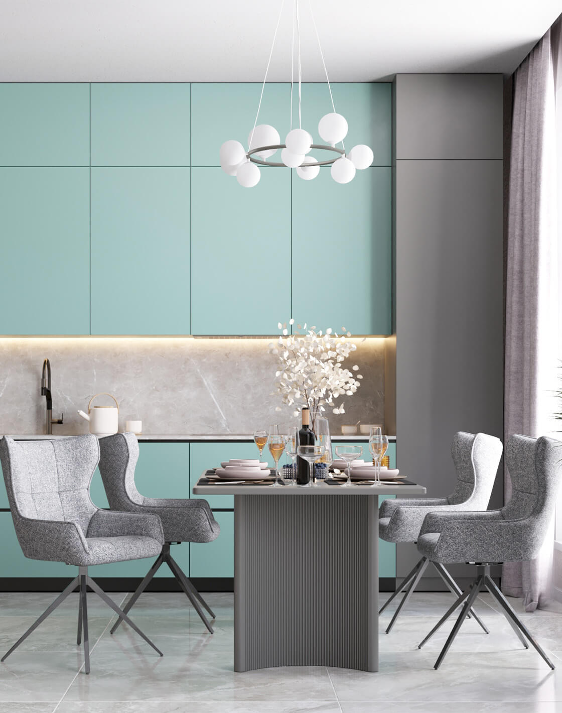 Стул Carlene, Стол Celestia, Светильник подвесной Renny 