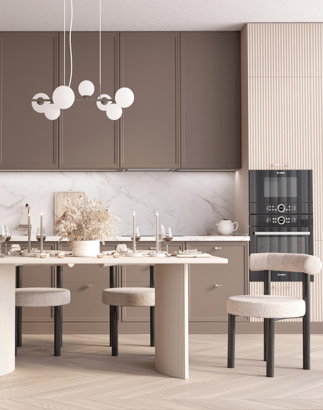 Стул Tomo, Стол Celestia, Светильник подвесной Renny