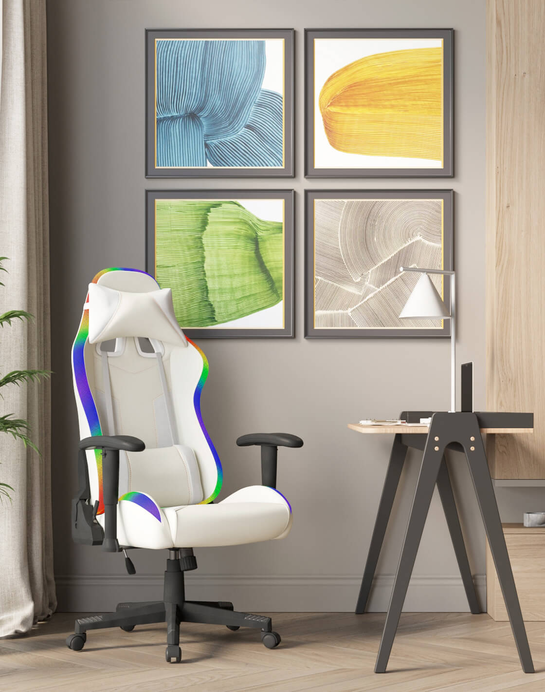 Лампа настольная Omaha, Кресло спортивное TopChairs, Стол письменный Pyramid