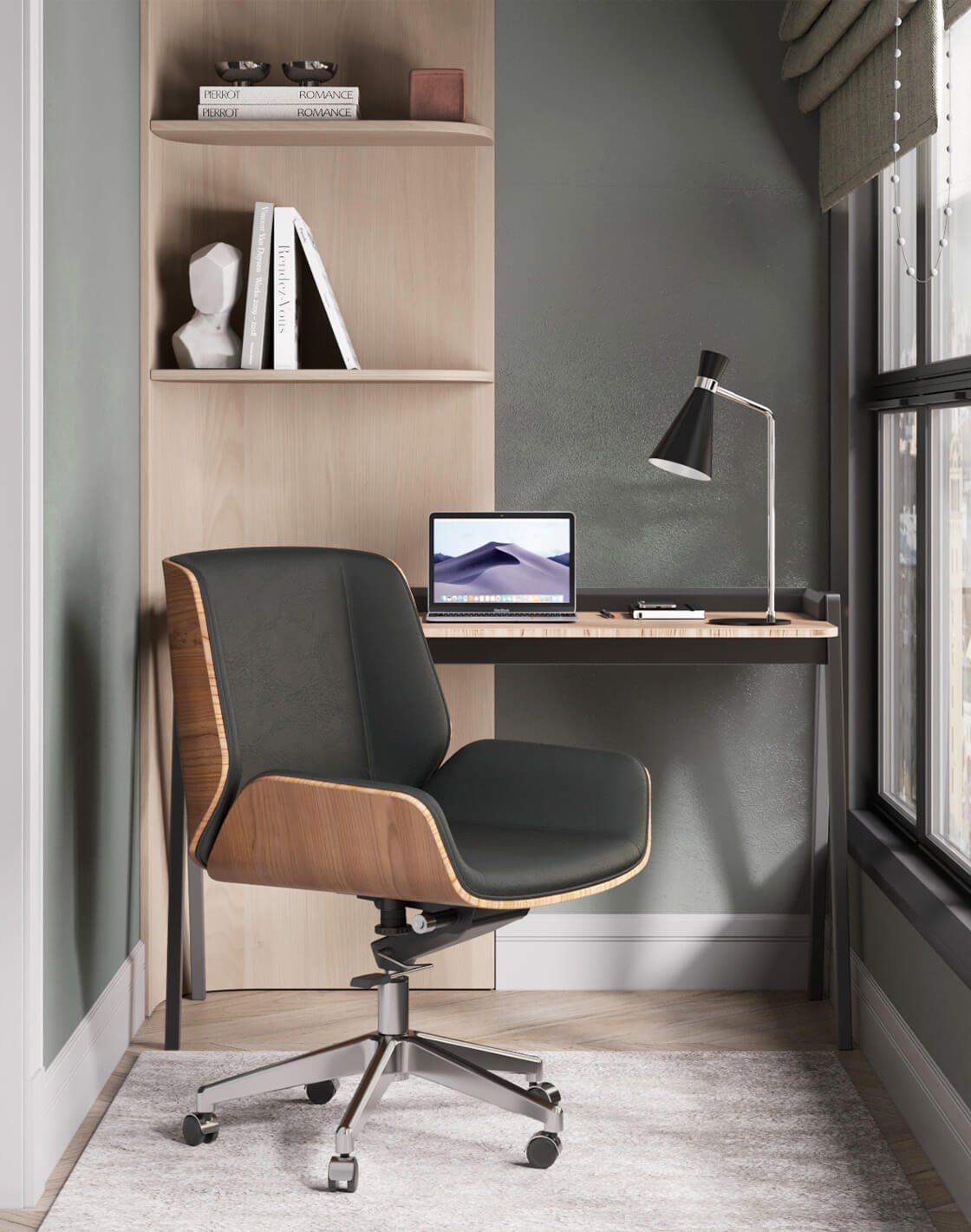 Лампа настольная Page, Стол письменный Pyramid, Кресло офисное TopChairs Crown SN