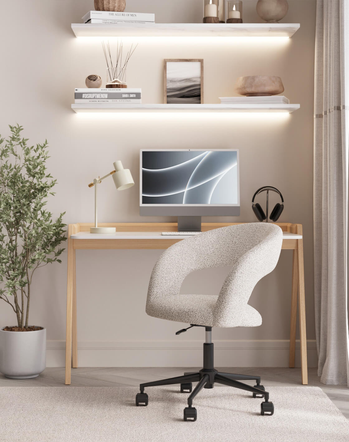 Кресло офисное Mia, Лампа настольная Artis, Стол письменный Pyramid