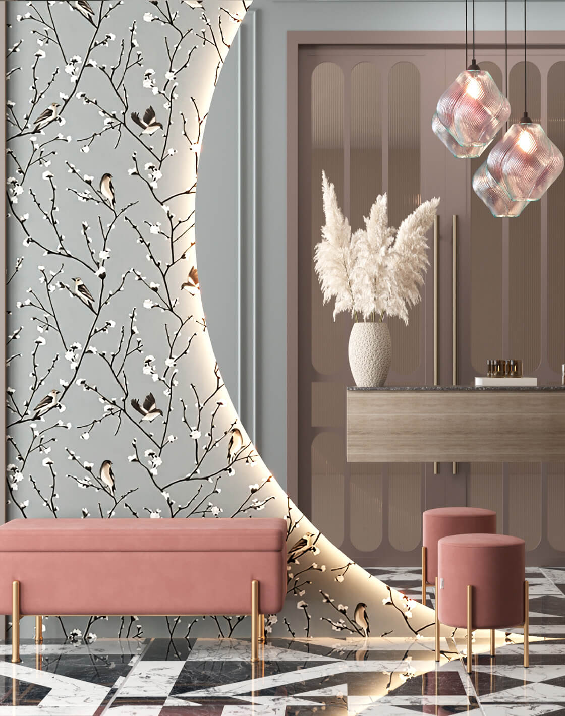 Пуф Кейси, Банкетка Болейн, Светильник подвесной Rozy 