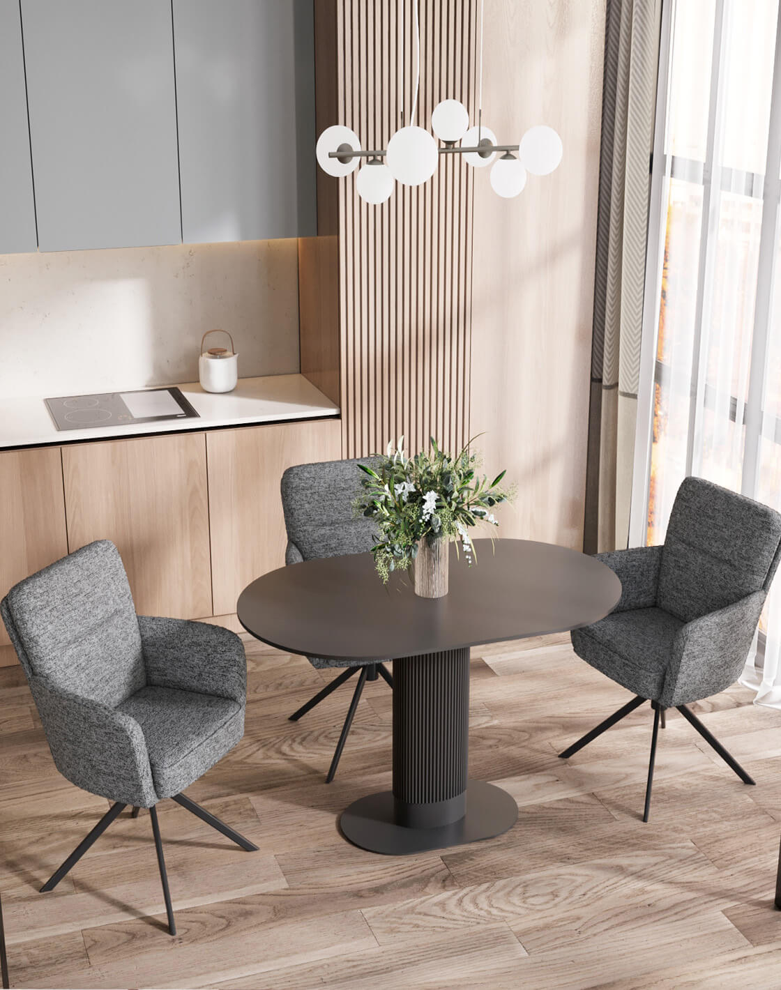 Стул Rue, Стол Mystery, Светильник подвесной Renny 