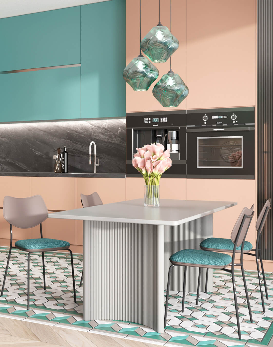 Стул Casey, Стол Celestia, Светильник подвесной Rozy