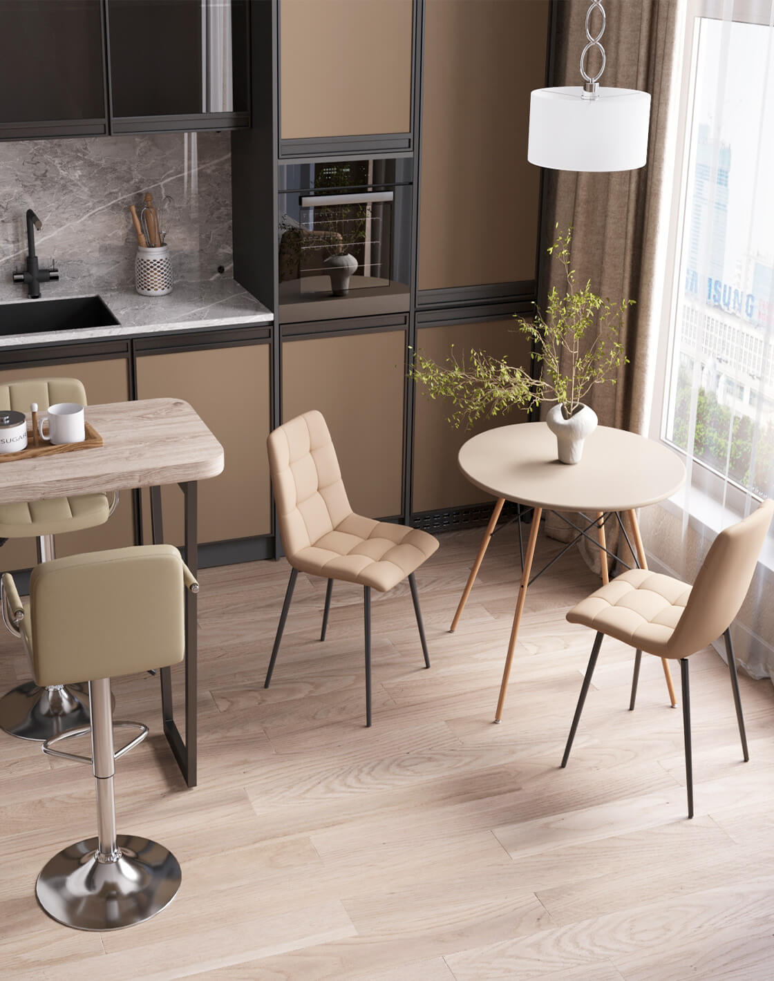 Стул Одди, Стол DSW, Стул барный Малави, Светильник подвесной Macadamia