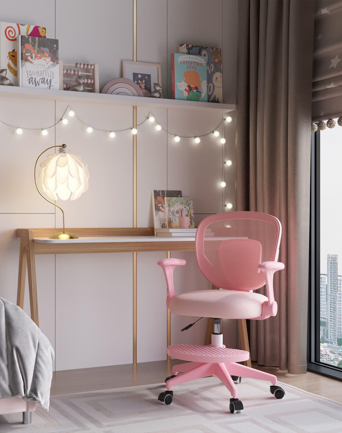  Кресло TopChairs Mila, Лампа настольная Flake, Стол письменный Pyramid