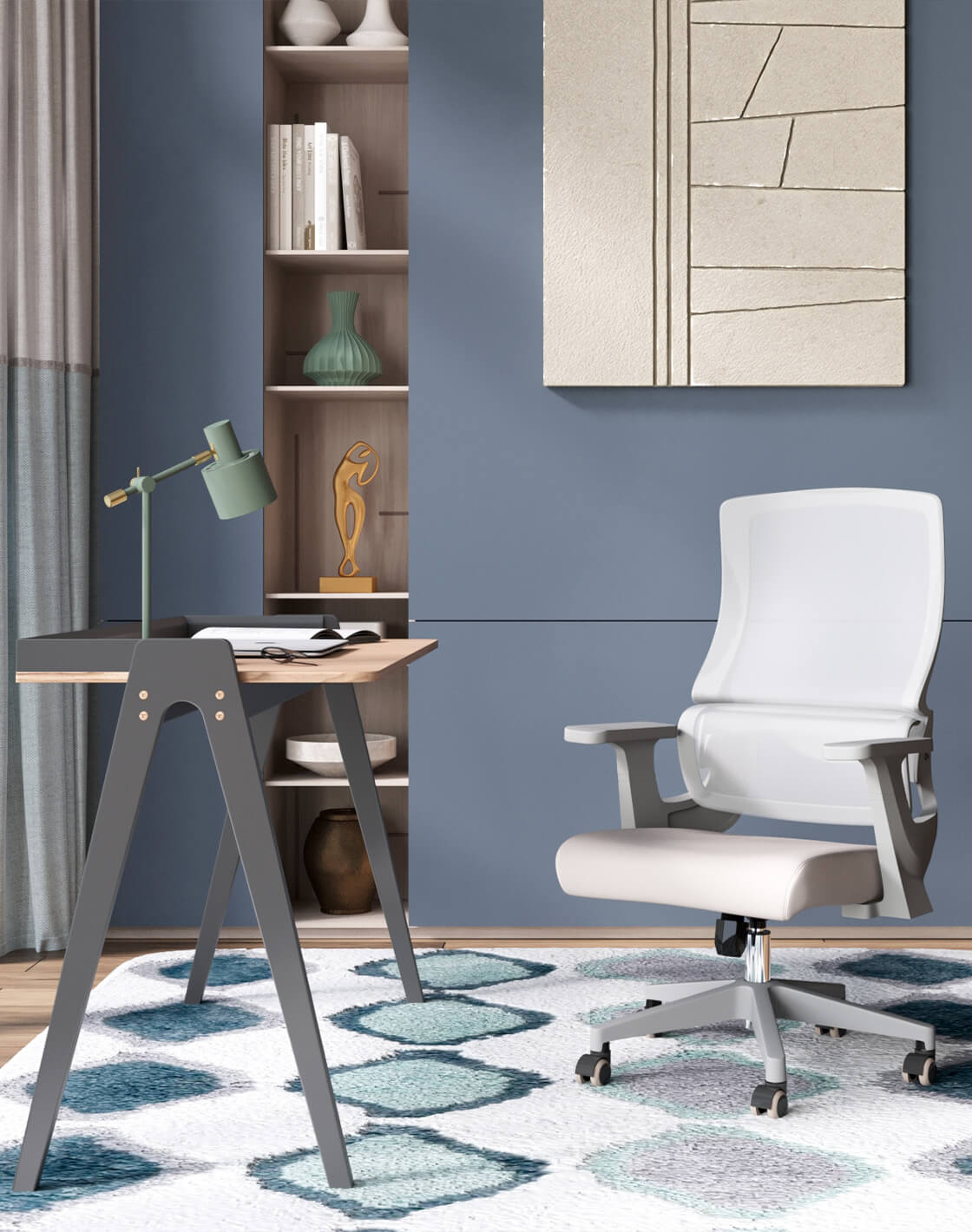 Лампа настольная Artis, Стол письменный Pyramid, 3.	Кресло офисное TopChairs Argo 