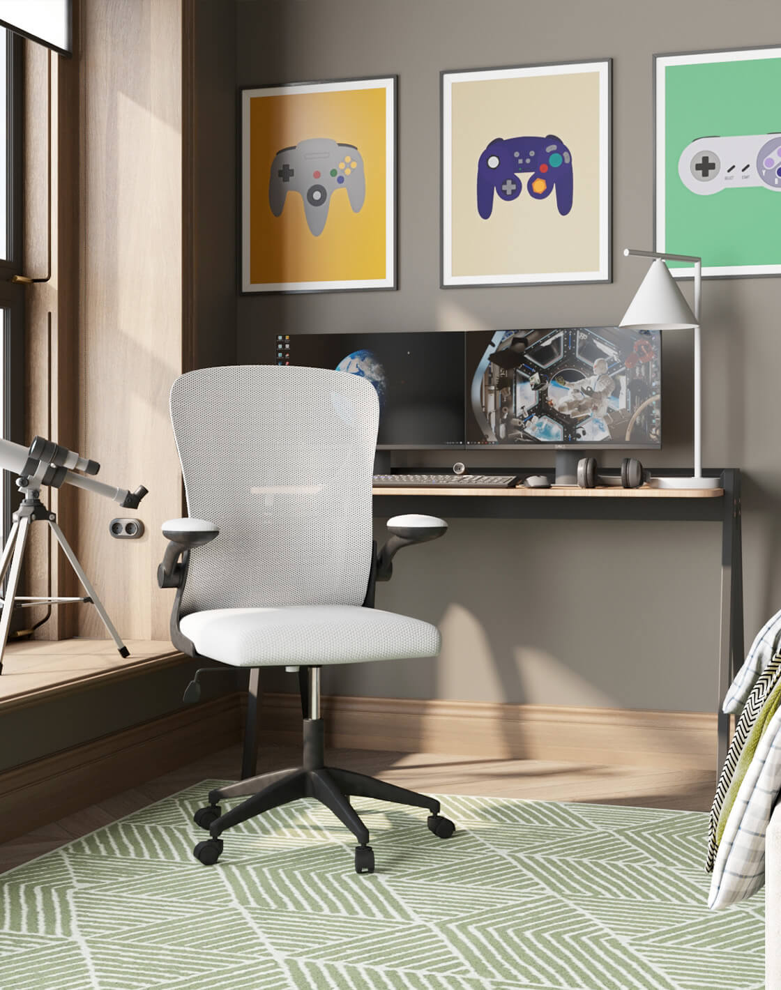 Лампа настольная Omaha, Стол письменный Pyramid, 4.	Кресло офисное TopChairs Core