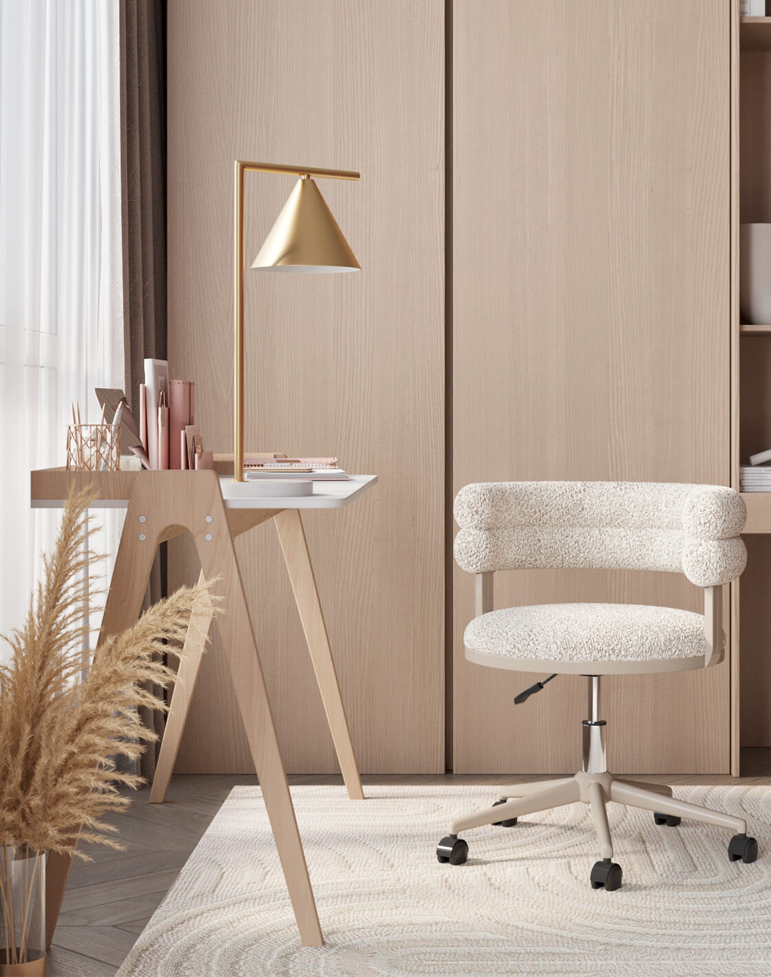 Лампа настольная Omaha, Стул офисный Ponty, Стол письменный Pyramid 